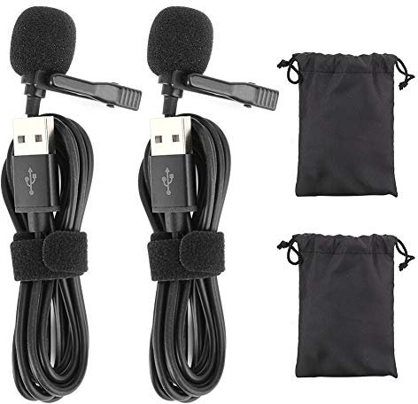 Professional 2Pcs Black Mini Microphone, Collar Clip Microphone, USB Connector for Network Broadcast Interview Recording