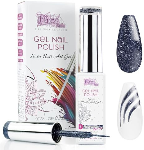 Esmalte de uñas semipermanente para nail art y manicura francesa 10 ml - esmalte de uñas con lámpara permanente colores de gel UV con pincel de alta precisión! (4. Brillo Azul Medianoche)