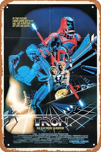 Zuhhgii Vintage-Film-Poster Tron 1982 Blechschild, Retro von klassischen alten Filmplakaten, Metallschild, Bar, Geschenk, Karaoke-Club, Männerhöhle, Wanddekoration, 20,3 x 30,5 cm Plaketten.