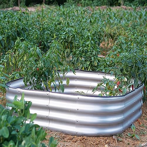 Gr8 Garden Outdoor Raised Planter Pot Metal Steel Vegetable Flower Herb Grow Bed Box (120cm x 120cm x 30cm, Square Galvanised Steel)