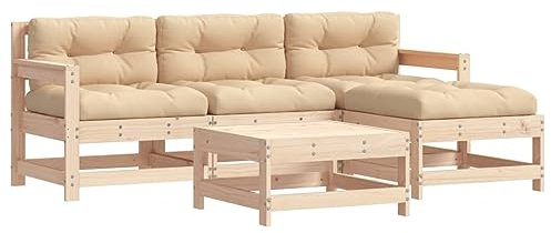 vidaXL Garten Lounge Set 5-TLG., Gartenmöbel Set mit Kissen, Sitzgruppe für Garten Terrasse, Modular Sofa Garnitur Loungemöbel, Massivholz