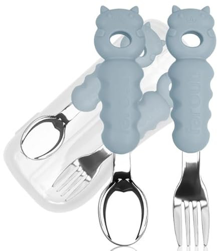 farout Baby Besteckset Kindergabel & Babylöffel Edelstahl mit Silikon Griff, BPA frei Esslernbesteck ab 1 Jahr, Kinderbesteck, Lernbesteck - Ideal als BLW Besteck Set