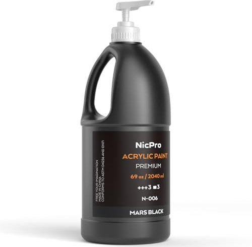 Nicpro Black Large Acrylic Paint Set (69 oz, 2040 ml) Rich Art Painting Supplies Non Toxic for Multi Surface, Canvas, Wood, Leather, Fabric Stone Craft, for Kid & Adult with Pump