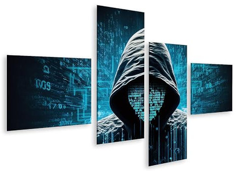 islandburner Bild auf Leinwand Hacker mit Hoodie Matrix Code Bilder Wandbilder Poster