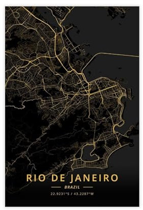 Rio De Janeiro Brasilien Stadtkarte Poster Leinwand Poster Wandkunst Dekor Druck Bild Gemälde für Wohnzimmer Schlafzimmer Dekoration ungerahmt 30 x 45 cm