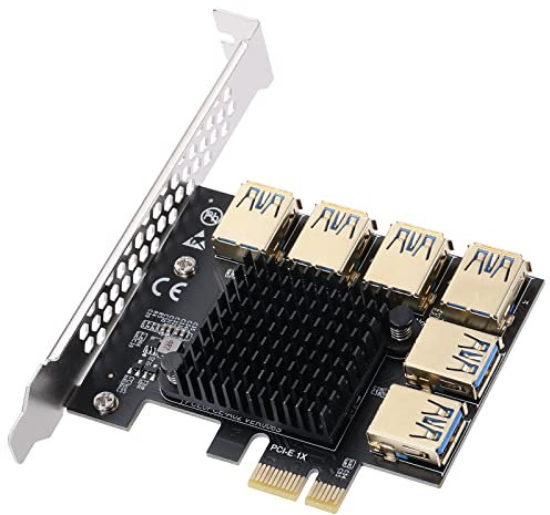YBBOTT PCI-E 1 bis 6 PCI Express Riser-Karte, PCIE 1X bis 16X PCIE-Splitter USB 3.0-Erweiterungs-GPU-Riser/PCI-E USB3.0-Multiplikator-Adapterkarte für Bitcoin ETH Mining