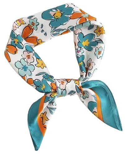 GIMIRO Frauen 70x70cm Schal Simulierte Seide Blumen Schal Krawatte Hahnentritt-Bandana (C04 Floral Green/Orange)