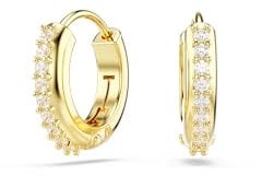 Swarovski Matrix Kreolen, Weiße, Vergoldete Ohrringe mit Strahlenden Swarovski Kristallen im Rundschliff