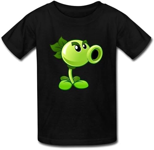 Sixtion Age 7-16 Kid's Plants Vs. Zombies Peashooter 100% Cotton Tee Shirt Black S