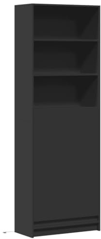 vidaXL Highboard, Hochschrank mit LED-Beleuchtung, Mehrzweckschrank mit Stauraum, Wohnzimmer Schrank Kommode Sideboard, Schwarz Holzwerkstoff