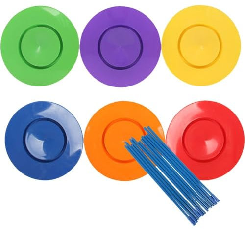 Lpitoy Set Giocoleria 6 Piatti Rotanti E 6 Bastoncini Abilità di Gioco di Giocoleria Circense Puntelli per Spettacoli di Giocoleria Circo Clown Circo Colori per Bambini