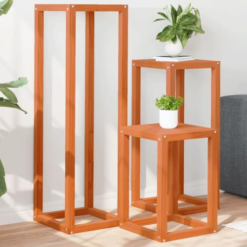 Makastle Indoor Outdoor Wetterfest Blumenständer Pflanzenständer Pflanzenstand Pflanztisch Deko Tisch Kratzfest Blumenhocker 3er Set, Braun 34 x 34 x 110/80/50 cm