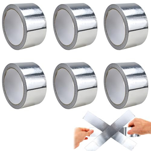 HWSWSH 6 Rouleax de Ruban Adhésif en Aluminium, Bande Auto Adhésive en Aluminium, Bande d'Etanchéité, Euban d'Aluminium de Réparation pour Voitures, Plomberie, Fenêtres, Toits, Verre(50mm*20m)