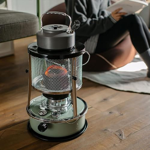 XNZJHPP Kerosin-Heizofen, Kerosin-Heizofen, 9000 BTU/H, Leichter tragbarer Edelstahl-Ölheizer, mit Einstellbarer Flamme, für Zuhause (Green/4.5l)