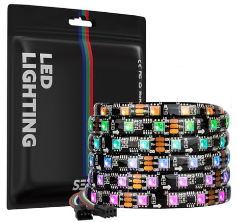 SEZO WS2811 RGB IC LED Streifen 5M 60LEDs/M DC12V 100 Pixels Adressierbar Licht Strip Breite 10mm Dimmbar Traumfarbe Lichtleiste IP65 Wasserdicht PCB Schwarz für Inneneinrichtung DIY Projekte