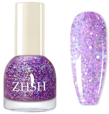 NLFOX Purple Glitter Nail Polish - Shimmer Purple Nail Varnish - Quick Dry, Air Dry, Long Lasting