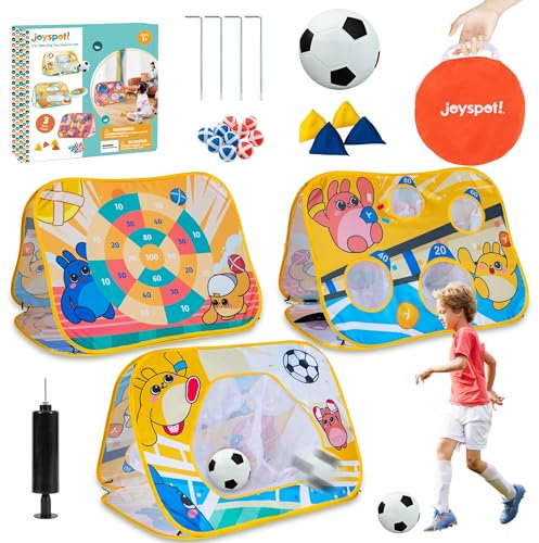 JOY SPOT! XXL 3 in 1 Outdoor Spielzeug, Wurfspiel Dartscheibe für Kinder mit Fußball-Torwand, Klettbälle, Outdoor Spiele für Garten, Party, Geschenke für Jungen und Mädchen ab 3 Jahren