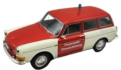 JHEONC Druckguss Simulation Modell 1:32 Für VW 1600 Variant Feuerrettungsfahrzeug, Kunstharz Autos Modell Klassiker Souvenir Sammlerstücke Statische Anzeige Hobby Ornament Display