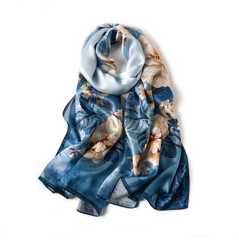STORY OF SHANGHAI Seidenschal Damen 100% Seide, Natur Silk Scarf for Women, Luxuriöse Seidentuch Halstuch, Stola Als Geschenk, Warm Leicht und Weich, Mit Motiv 53 * 170 cm,Schmetterling Gelb Blumen