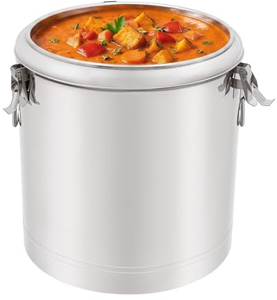 CHERIPOLI 14L/32L Thermobehälter für Essen, Isolierter Eimer Mit Deckel, Edelstahl Isolierkanne, für Kaffee Tee oder Glühwein, hält Speisen 12h heiß & 24h kalt (32L Kein Wasserhahn)