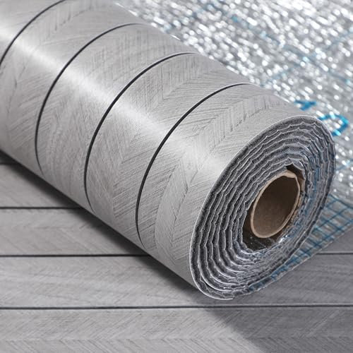 Swehooirt 3mm Thick Wood Effect Vinyl Self Adhesive Wallpaper Grey 3D Thermal Wood Panel Wallpaper Decorative Slat Wall Panels for Furniture Waterproof Kitchen Living Room Bedroom Ceilings