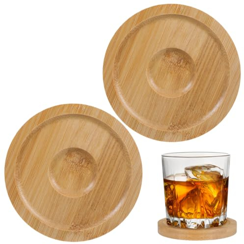 Angoily Bamboo Rotating Wine Glass Coasters Set of 2 Round Cup Pads for Whiskey Glasses Smooth Spin Drink Bases for Bar Home Table Use