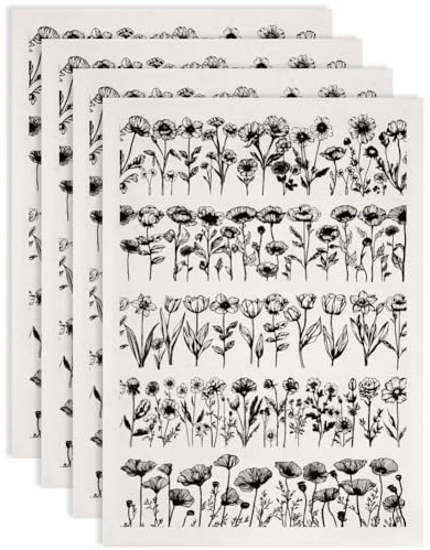 SUPERDANT 4 Stck Frühlingsblumen Unterglasur Transferpapier Keramik Gänseblümchen Tulpen Keramik Glasur Dekors Schwarzes Unterglasur Transferpapier Für Porzellan Überzug Emaille Ton Abziehbild