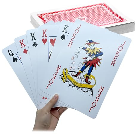 Relaxdays Jumbo Spielkarten, 54 XXL Karten, 28 x 21 cm, wasserfeste Beschichtung, Riesenspielkarten, Poker, Rommé, bunt