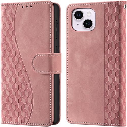 For iPhone 14 Plus Wallet Case with Card Holder, RFID Blocking Credit Slots Kickstand Shockproof Phone Cover Fit For iPhone 14 Plus Phone Case Pink
