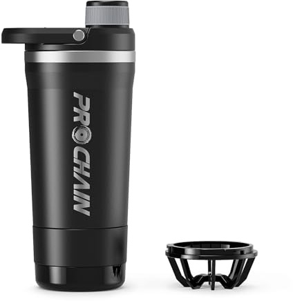 PROCHAIN Insulated Stainless Steel Protein Shaker Bottle, 20oz Metal Mixer | Leak-Proof Twist Lock Lid with Detachable Powder Storage for Gym, Workout & Sports