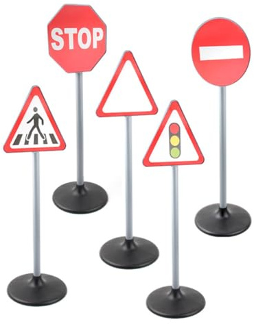 Ferricult Panneaux de signalisation pour Enfants, 5 pièces/Ensemble de Panneaux signalisation en Plastique Non Toxiques Amovibles, décor Feux Circulation éducatifs 28 Pouces pour Le Jeu rôle à l