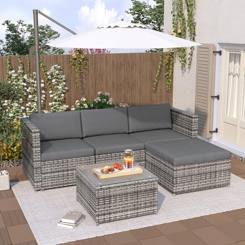 Gxffipw Gartenmöbel Set Terrassenmöbel für 3-4 Personen, Ecksofa Balkonmöbel Outdoor Sofa Set Lounge Gartenmöbel mit Sitz und Rückenkissen, Lounge Möbel Outdoor Gartensofa Set mit Couchtisch, Grau