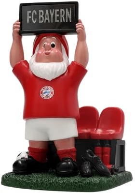 FC Bayern München Gartenzwerg mit Anzeigetafel Solar (Rot) I Wetterfeste Gartenfigur mit LED-Beleuchtung aus Polyresin I 20 cm I Offiziell lizenziert