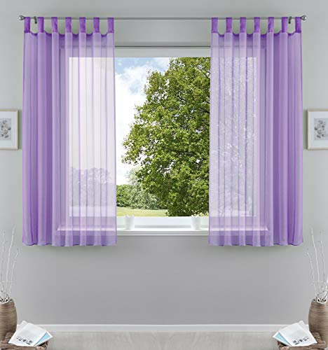 2er-Pack Gardinen Transparent Vorhang Set Wohnzimmer Voile Schlaufenschal mit Bleibandabschluß HxB 175x140 cm Flieder, 61000CN