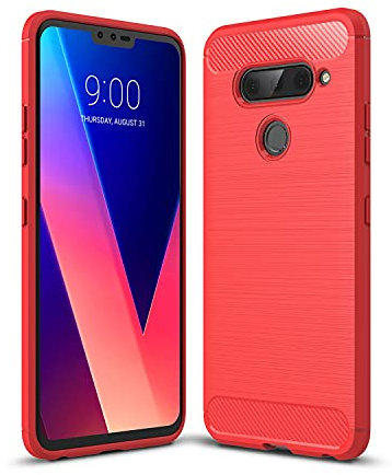 Cruzerlite für LG V40 hülle, Kohlefaser Textur Design Abdeckung Anti-Scratch Stoßdämpfung Schutzhülle für LG V40 ThinQ Case (Red)