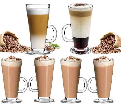 Ever Rich ® 300ML Latte Glass Tea Coffee Cup Mug (Compatible with TASSIMO & Dolce Gusto) (6 Pack 300ML)
