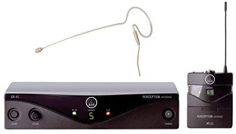 AKG PW45 Presenter Set Band M (Funksystem für Instrumente, Frequenzbereich: 823-832 MHz mit 2 Antennen am Empfänger, Presenter Bundle inkl. HS-11 EA Headset Mikrofon mit Ohrbügel in Beige)