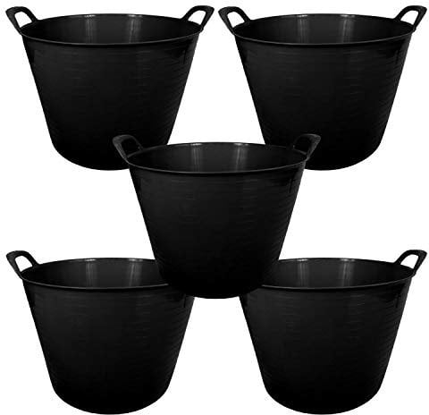 42L 42 Litre Large Eco-Friendly Recycled Flexi Tub - Black - Multi Purpose Robust Flexible Storage Container Bucket, Set of 5.