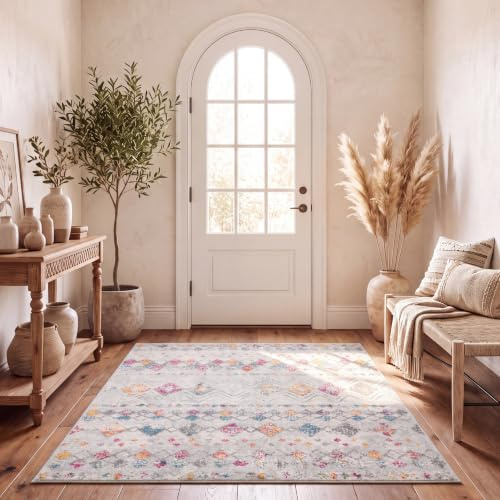 SAFAVIEH Boho Teppich für Wohnzimmer, Esszimmer, Schlafzimmer - Madison Collection, Kurzer Flor, Grau und Gold, 122 X 183 cm