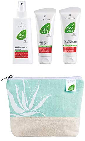 LR Aloe Via Aloe Vera Box mit Emergency Spray 150ml Propolis Creme 100ml und Gel Konzentrat 100ml inkl. GRATIS Summer Bag