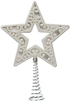 Weiße Luxus-Baumdekoration, stilvolle und elegante Weihnachtsbaum-Dekorationspackung mit Baumspitze und Lametta (Baumspitze Stern)