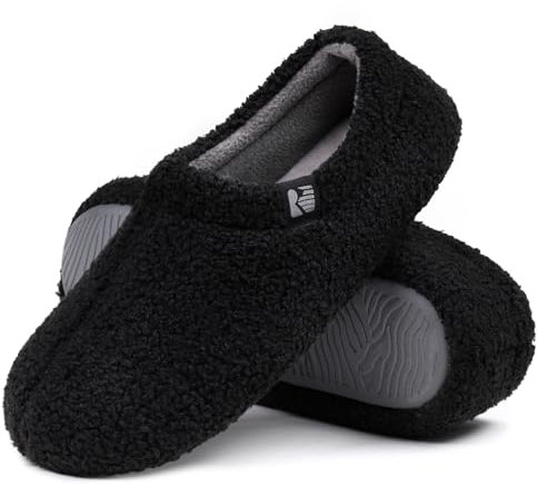 RockDove Damen Teddy-Fleece-Hausschuhe mit geschlossener Ferse für den Innenbereich, 38/39 EU, Schwarz