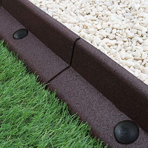 Bordure de Pelouse Flexible Bordure de Jardin Gazon Bordure de Chemin Bordure de Potager Bordure de Lit de Fleurs Bordure Surélevée en Caoutchouc Gazon Artificiel Marron | Lot de 14 x 1.2m