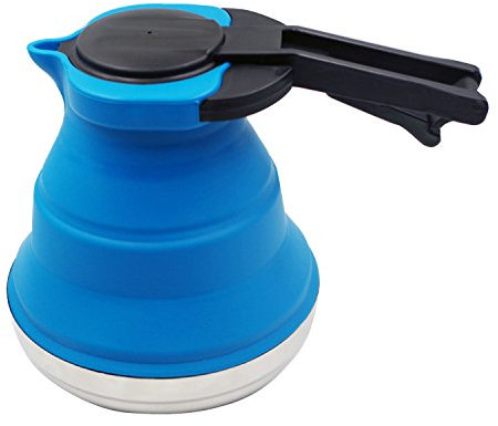 Hervidor plegable de silicona portátil de 1200 ml para senderismo, camping e interior (azul)