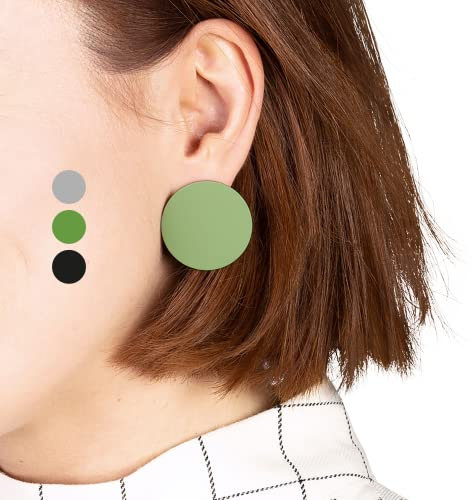 Große Statement Ohrringe rund • Flache Ohrstecker grün • Geometrischer Modeschmuck • nachhaltig & handgemacht • Ø 30mm