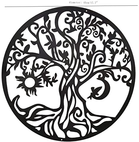 Wanddeko Metall Lebensbaum Wandbild Innen Deko Wandhänger Metall-Baum des Lebens Wanddekoration Außen Idee runden Wandschmuck 45 x 45 cm Schwarz