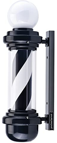 precious harvest Poste de barbero 68cm,fuente de luz LED,luminoso superior, montaje en pared,lámpara giratoria de barbería en blanco y negro,letreros clásicos para peluquería