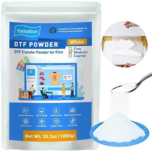 Yamation DTF Poudre adhésive blanche 1000 g/1 kg Colle thermofusible s'applique à toutes les imprimantes de transfert DTF pour impressions numériques sur t-shirts textiles DTF avec film PET DTF et