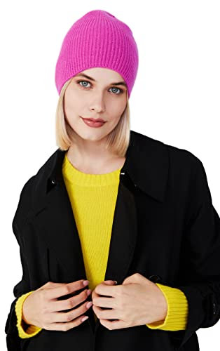 Style & Republic Kaschmir Sport Mütze-Beanie Damen aus 100% Cashmere - Dein kuscheliger Premium Strick Beanie für stilvolle Herbst- & Winter-Momente - Fuchsia
