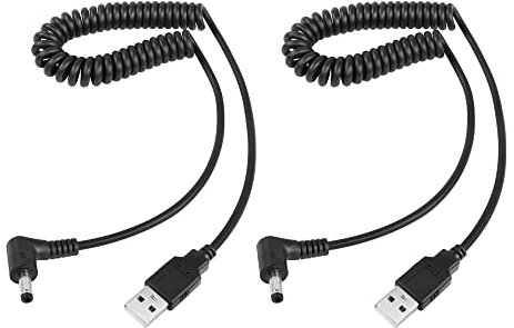 RIIEYOCA 5V DC Spiralförmiges Stromkabel, USB auf 90 Grad DC 4,0mm x 1,7mm Stecker Federladekabel für Lichter, Fans, Cartoon Uhren, Mini-Lautsprecher, Dehnbar auf 3ft